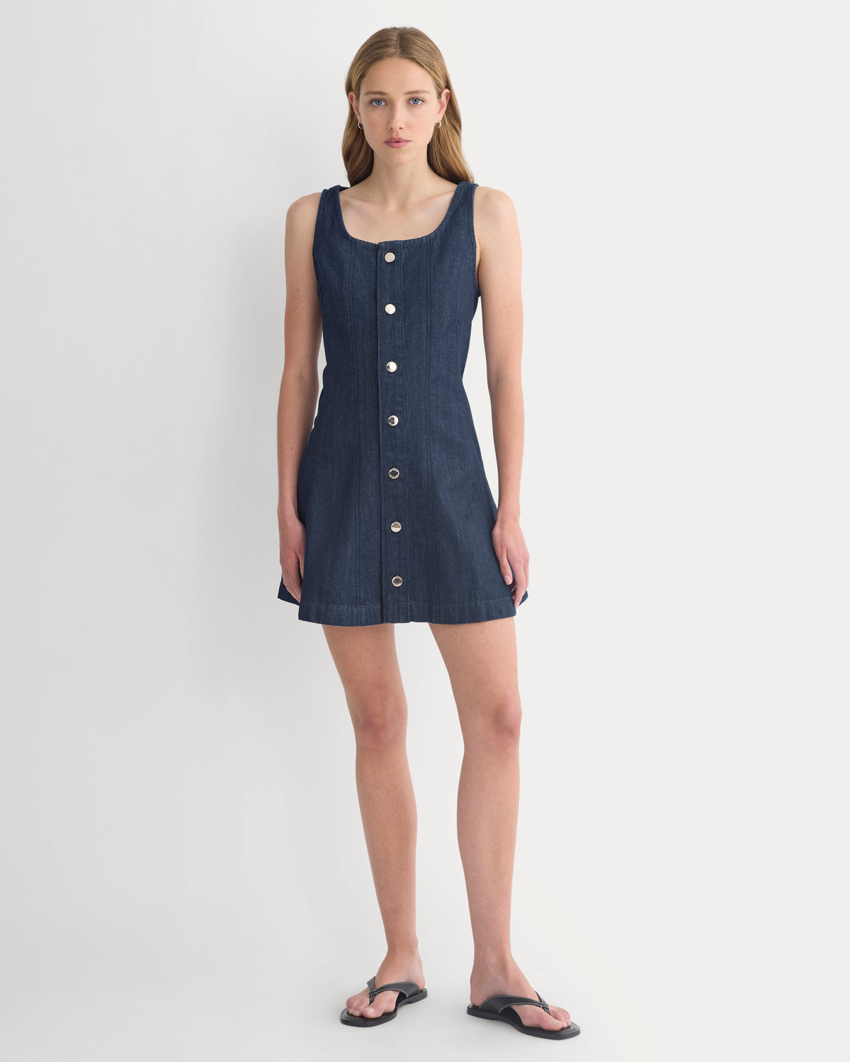 Denim Button-Front Mini Dress