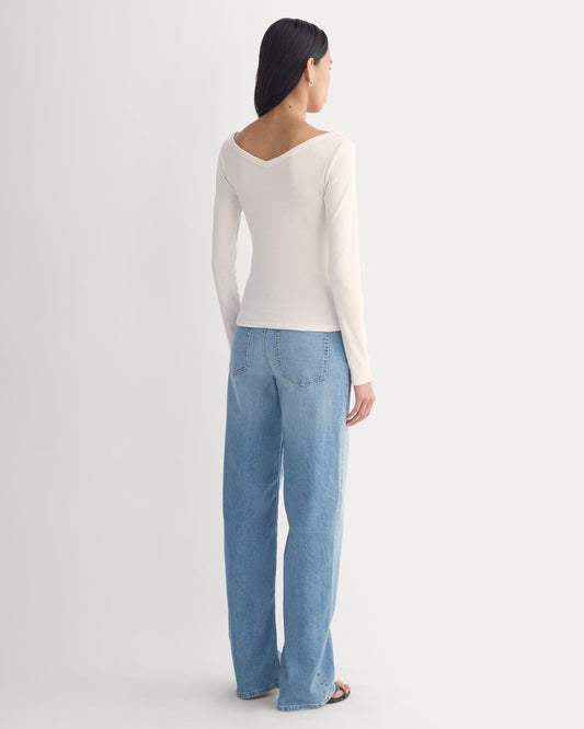 RetroSoft Cotton Wide V-Neck Top