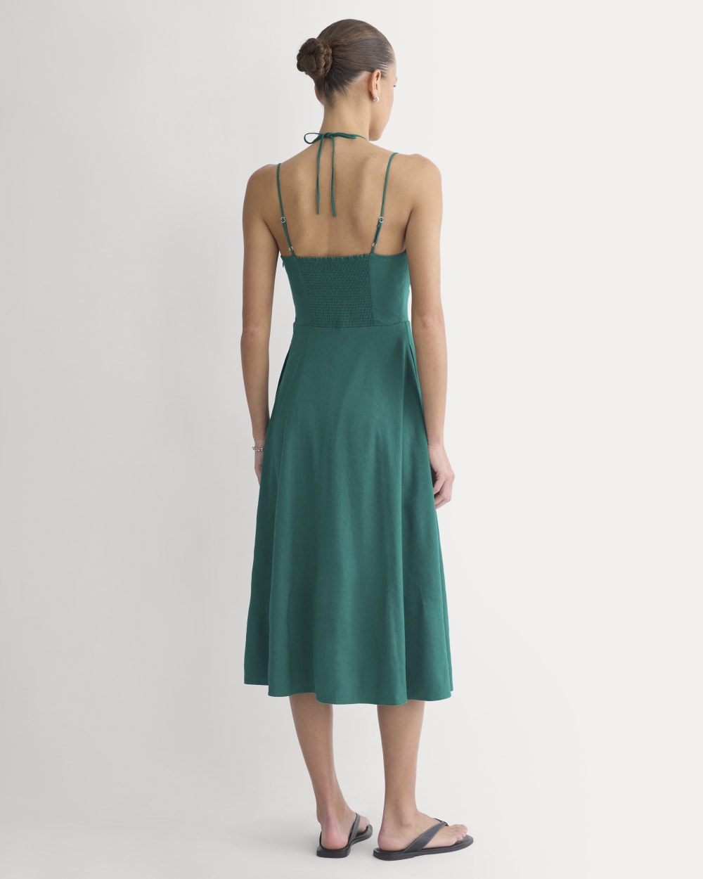 Tie-Neck Dress in Stretch Linen