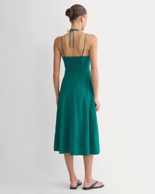 Tie-Neck Dress in Stretch Linen