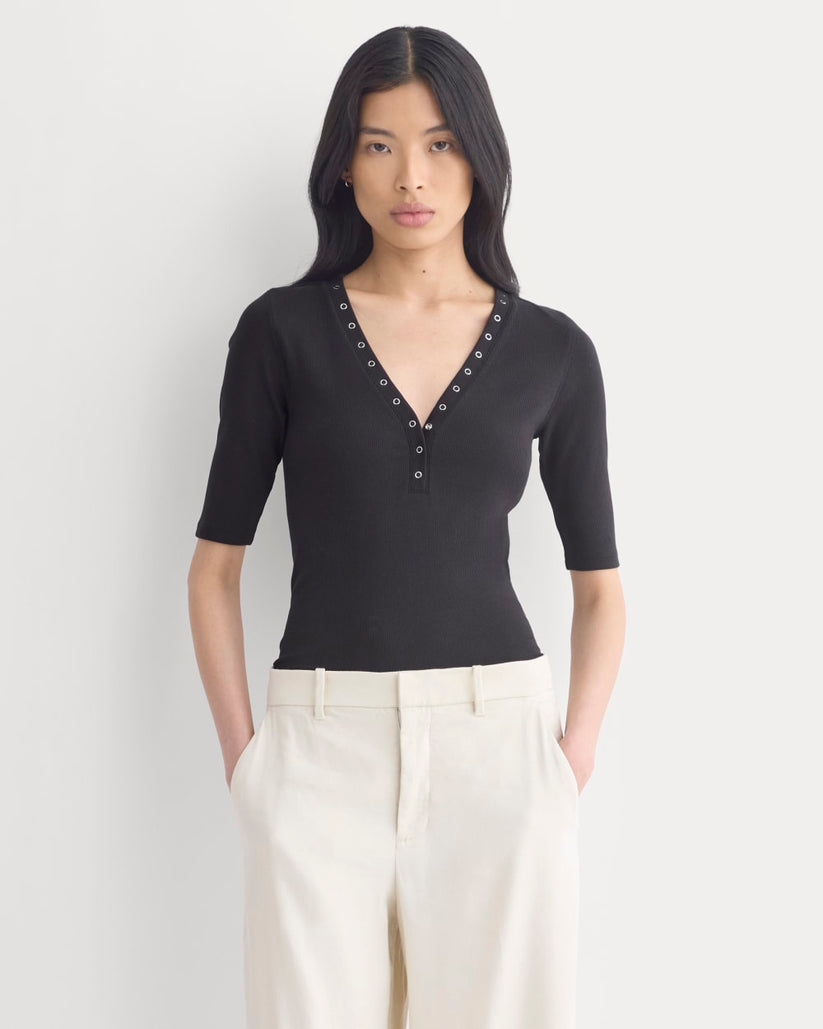 Luxe Rib V-Neck Henley