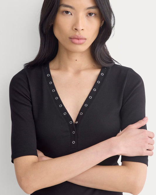 Luxe Rib V-Neck Henley