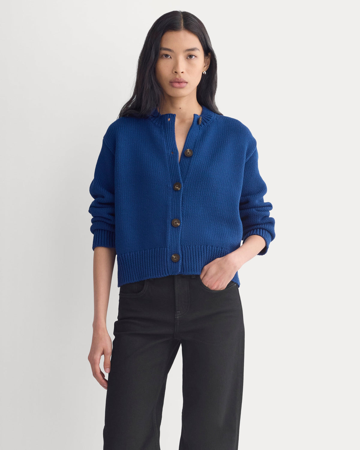 Open-Knit Cardigan Crew in Elevated Cotton