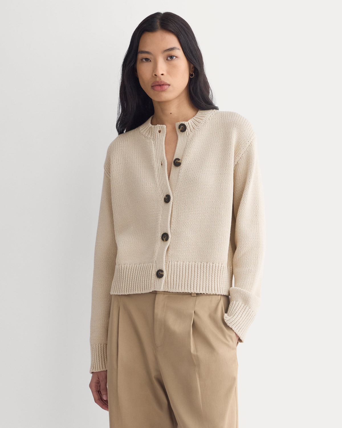 Shrunken Crew Cardigan in Elevated Cotton