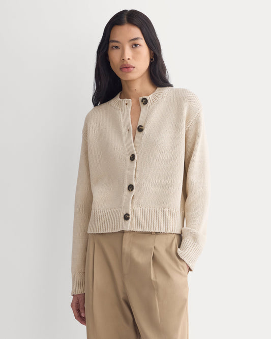 Shrunken Crew Cardigan in Elevated Cotton