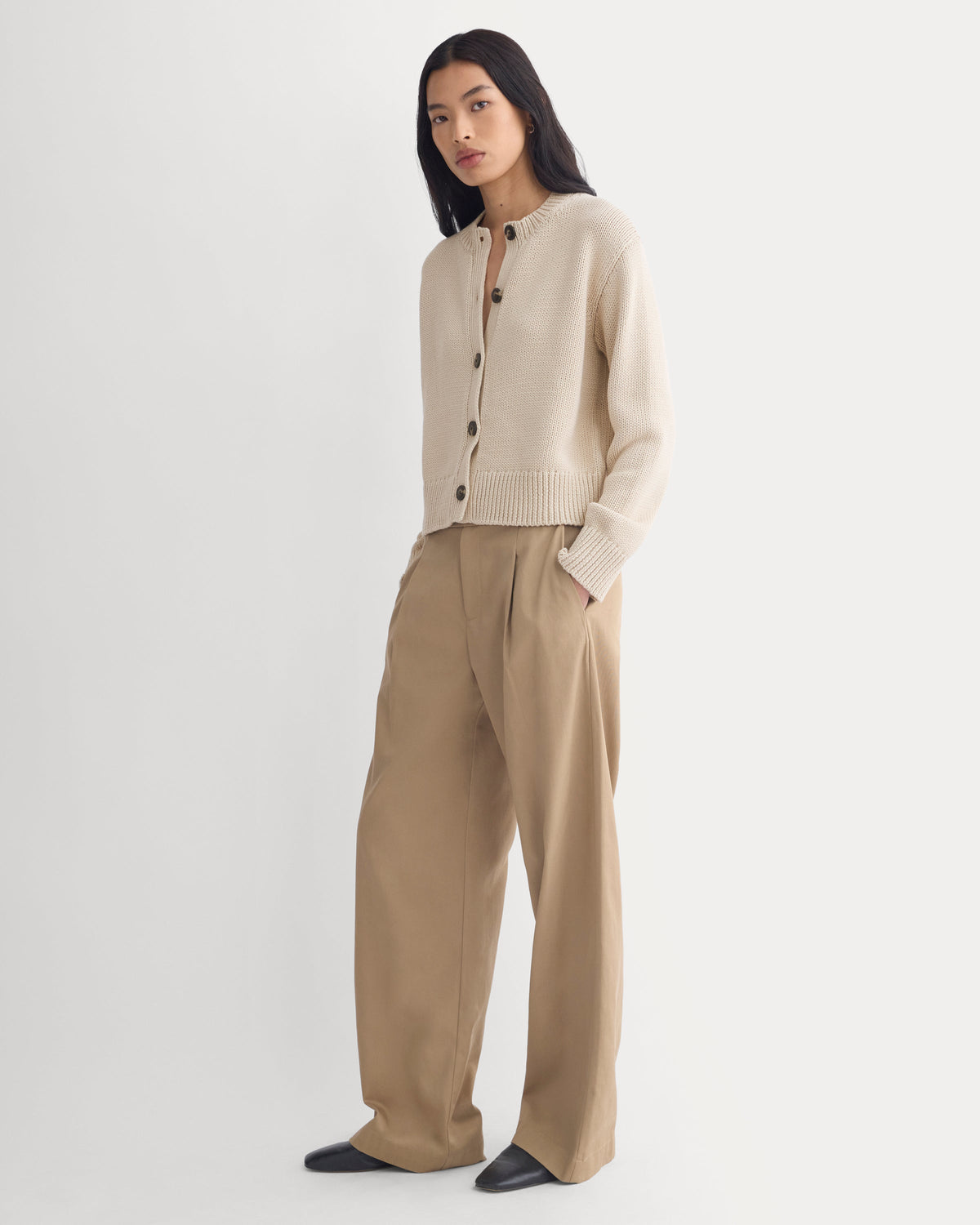 Shrunken Crew Cardigan in Elevated Cotton