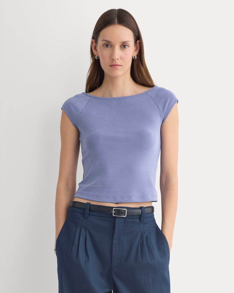 Boatneck Cap-Sleeve Top in Butterknit