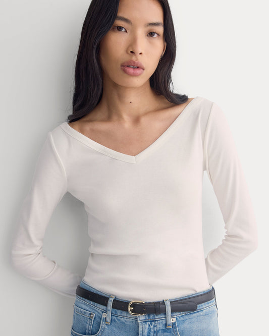 RetroSoft Cotton Wide V-Neck Top