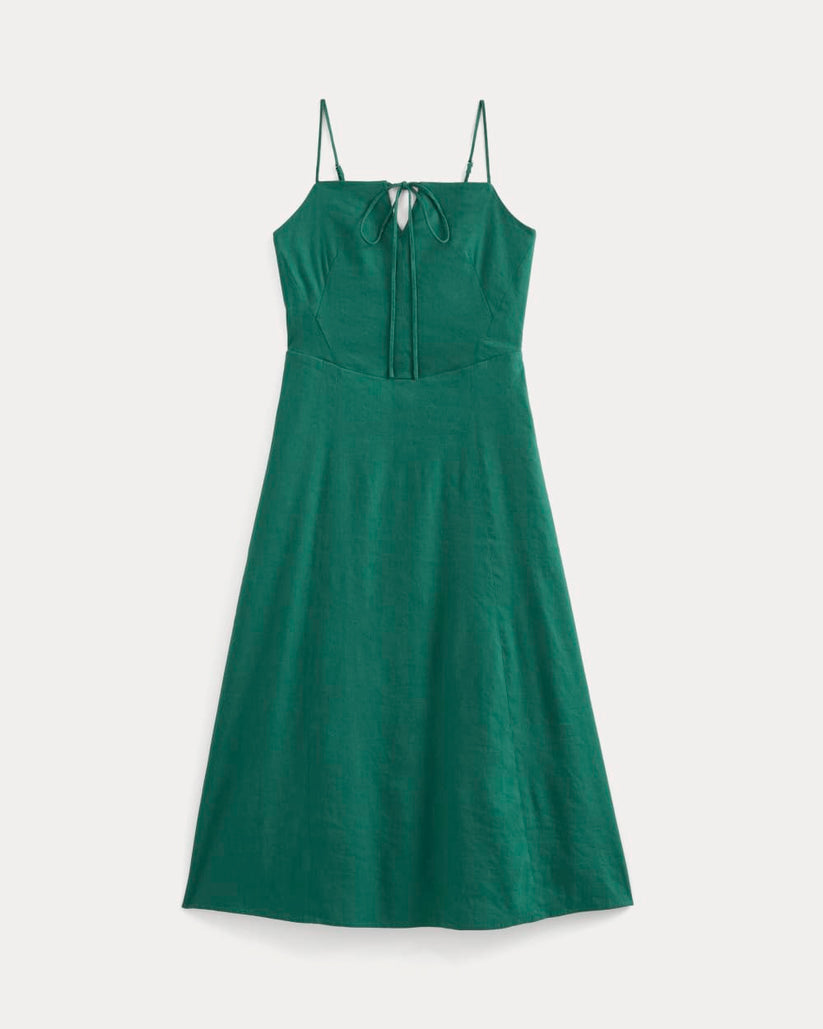 Tie-Neck Dress in Stretch Linen