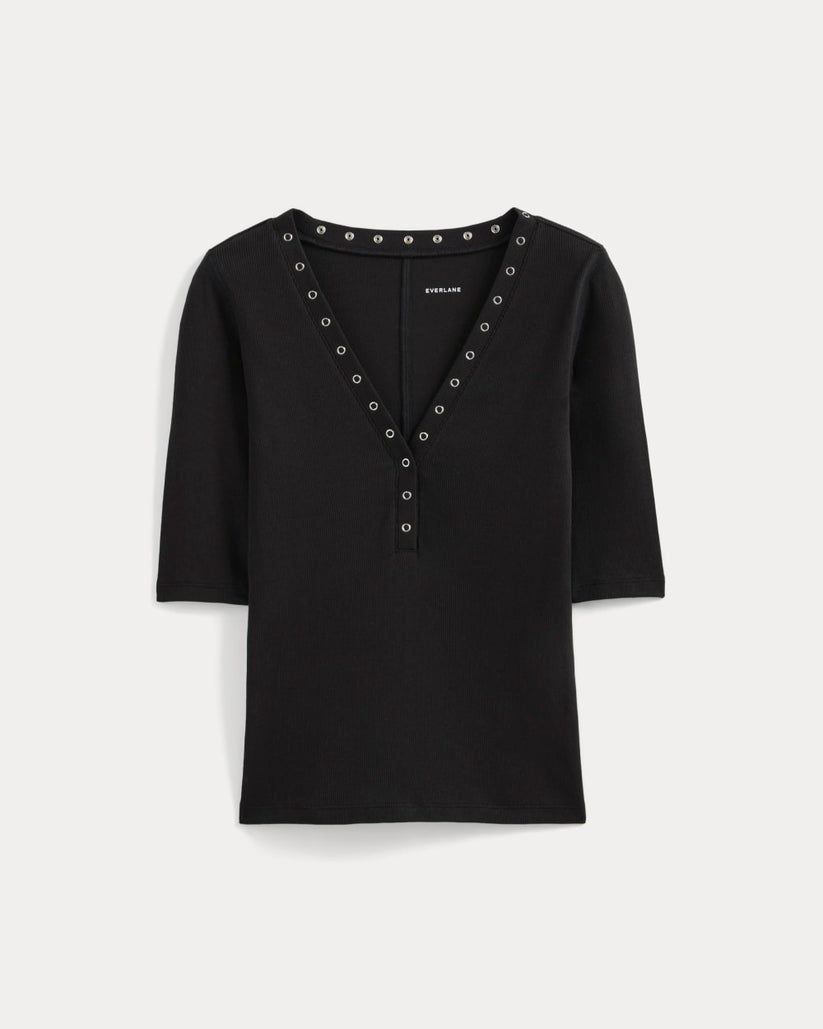 Luxe Rib V-Neck Henley